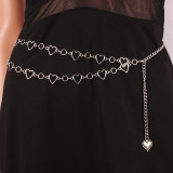 Double layered hollow peach heart versatile dress with decorative waistband