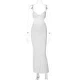 Backless hollow out long dress with suspender and slim fit dress