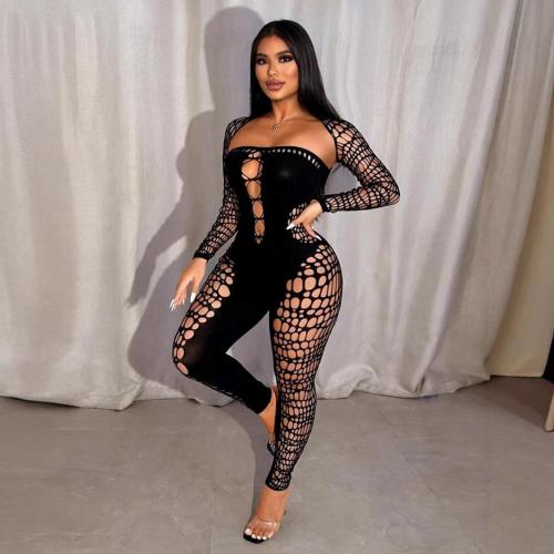 Shawl long sleeved hollow jumpsuit