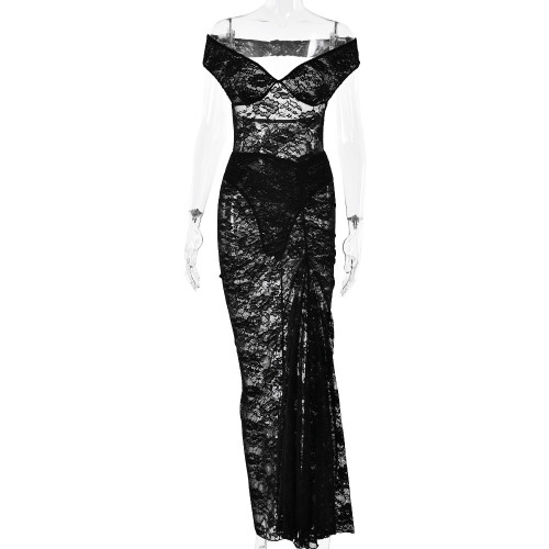 Strapless and backless lace jumpsuit, half skirt, pleated long skirt set
