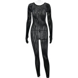 Perspective jumpsuit seamless striped jacquard long sleeved jumpsuit pants