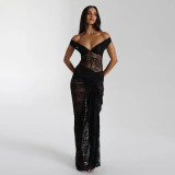 Strapless and backless lace jumpsuit, half skirt, pleated long skirt set