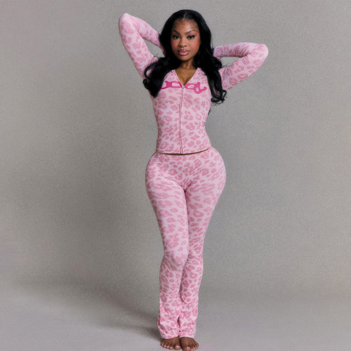 Hooded camouflage printed long sleeved pants two-piece set K25S77542