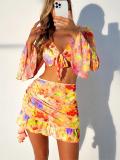 Printed bikini four piece swimsuit set