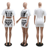 Round neck short top paired with half skirt set