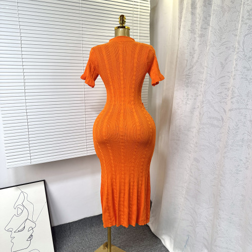 Knitted single breasted hollow out long skirt