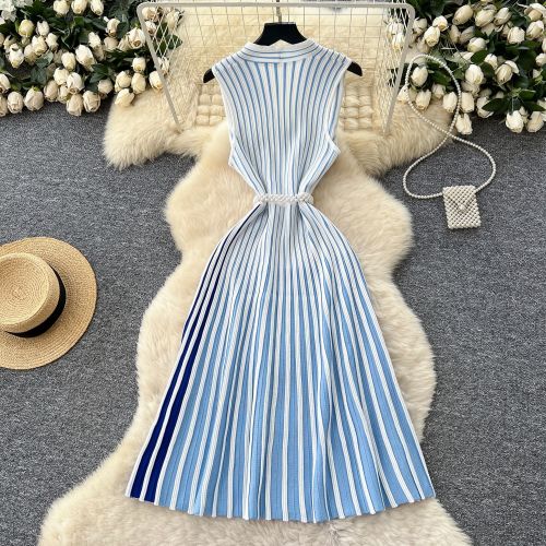 Sleeveless Knitted Striped Dress