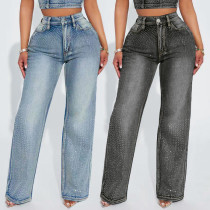Hot stamping straight leg denim pants