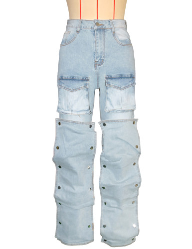 Multi pocket straight leg jeans