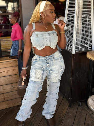 Multi pocket straight leg jeans