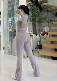 High stretch hooded zipper top, long pants sports suit