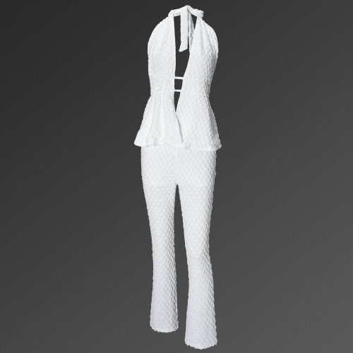 Strap up chest and backless hanging neck long pants set