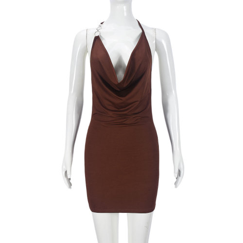 Strap deep V-neck revealing backpack hip dress