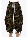 Camouflage print, drawstring, large pocket, lantern, loose ankle, harem pants, long pants