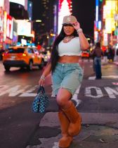 Star tassel fringed loose straight denim shorts