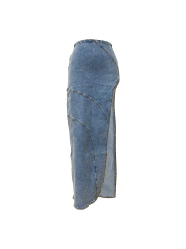 Side slit denim half length skirt