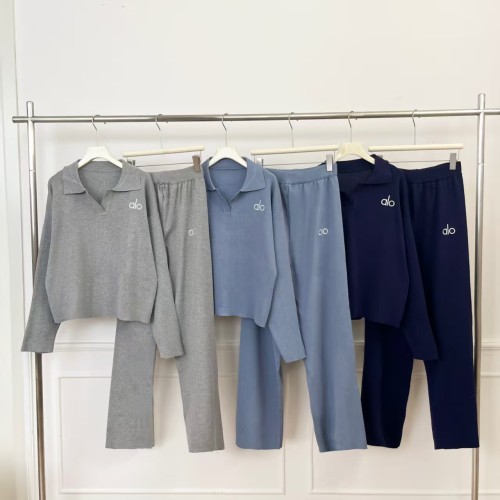 Polo collar knitted top high waist wide leg pants two-piece set