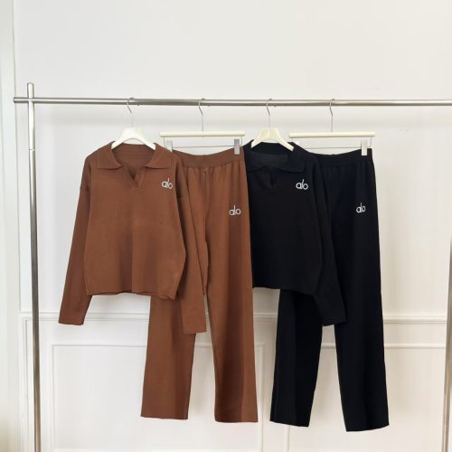 Polo collar knitted top high waist wide leg pants two-piece set