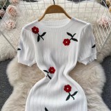 Embroidered Rose Knitted Dress