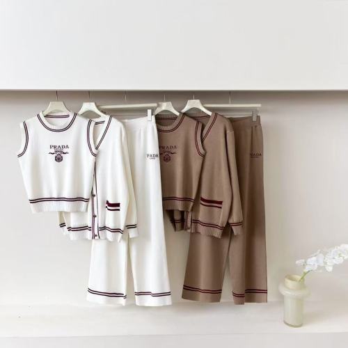 Letter sleeveless knitted top cardigan jacket wide leg pants three piece set