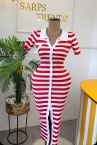 Color blocked lapel single breasted striped knitted dress Color blocked lapel single breasted striped knitted dress