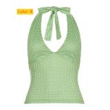 Polka dot neck strapless vest with black fungus edge hem and suspender top