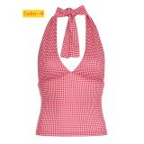 Polka dot neck strapless vest with black fungus edge hem and suspender top