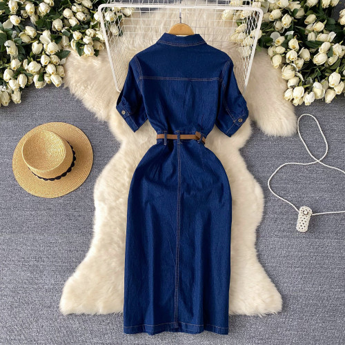 Polo collar denim dress