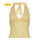 Polka dot neck strapless vest with black fungus edge hem and suspender top