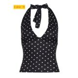 Polka dot neck strapless vest with black fungus edge hem and suspender top