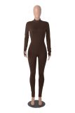 Milk silk fleece zipper sports jumpsuit