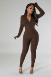 Milk silk fleece zipper sports jumpsuit