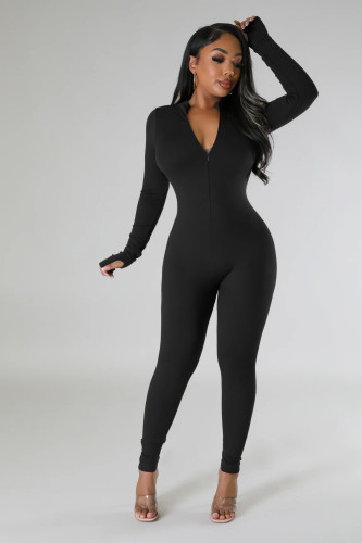 Milk silk fleece zipper sports jumpsuit