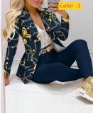 Printed long sleeved small suit+two-piece pants set