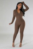 Milk silk fleece zipper sports jumpsuit