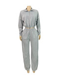 Waist striped half open hoodie straight leg sports pants two-piece set