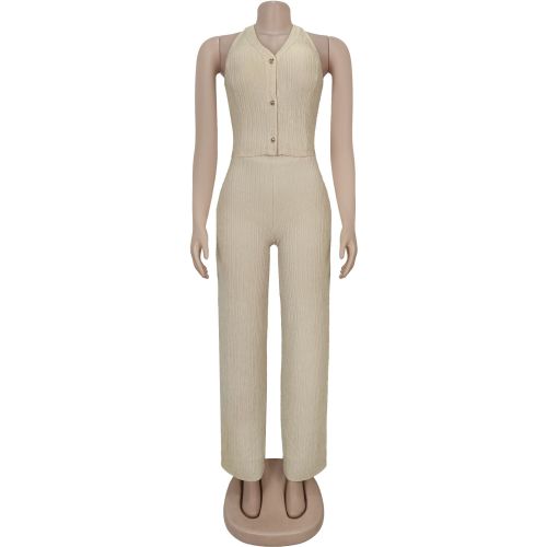 Casual neck tie top and pants two-piece set C7461