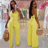 Casual neck tie top and pants two-piece set C7461