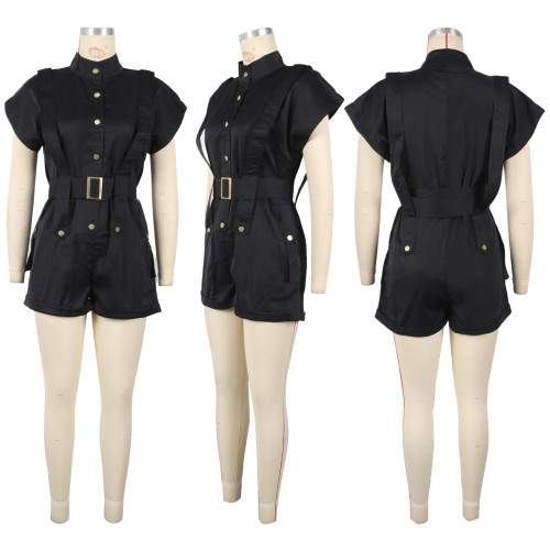 Loose workwear sleeveless jumpsuit shorts