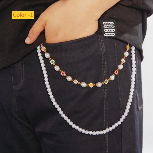 Diamond studded pearl pants chain set