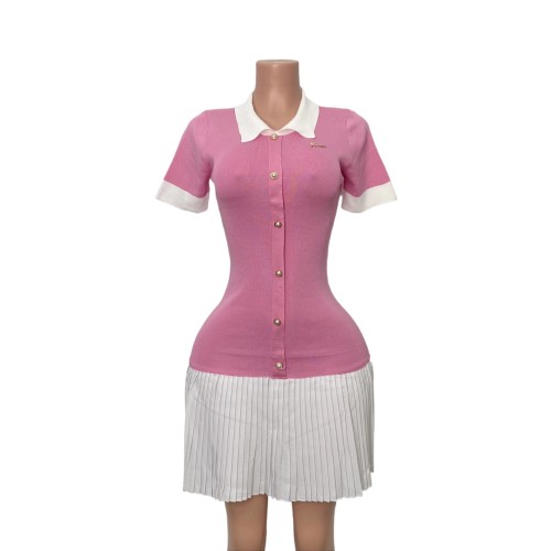 Color blocked lapel knit dress