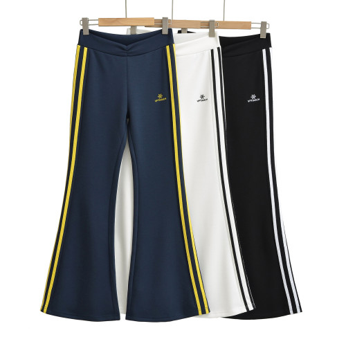 Low waisted patchwork elastic sports micro flared pants