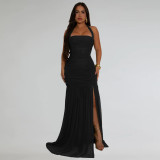 Mesh slit solid color dress