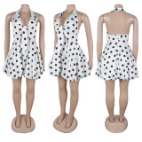 Polka dot print strap small lapel puffy skirt