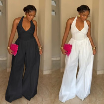 Hanging neck V-neck backless wide leg jumpsuit