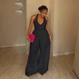 Hanging neck V-neck backless wide leg jumpsuit