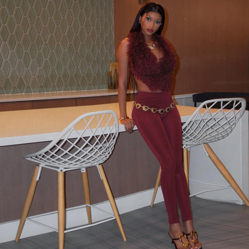 Hanging neck strap backless deep V-suit