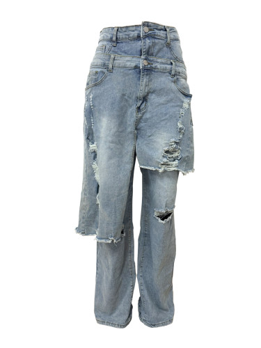 Cowboy distressed patchwork loose straight leg pants