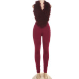Hanging neck strap backless deep V-suit