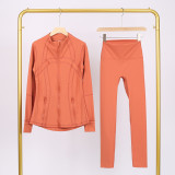 Slim fit stand up collar jacket and cropped pants set, elastic quick drying fitness yoga suit